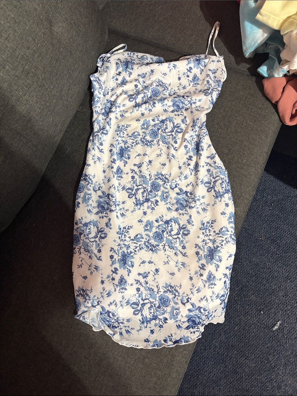 SHEIN White Slip Mini Dress with Blue Floral Print